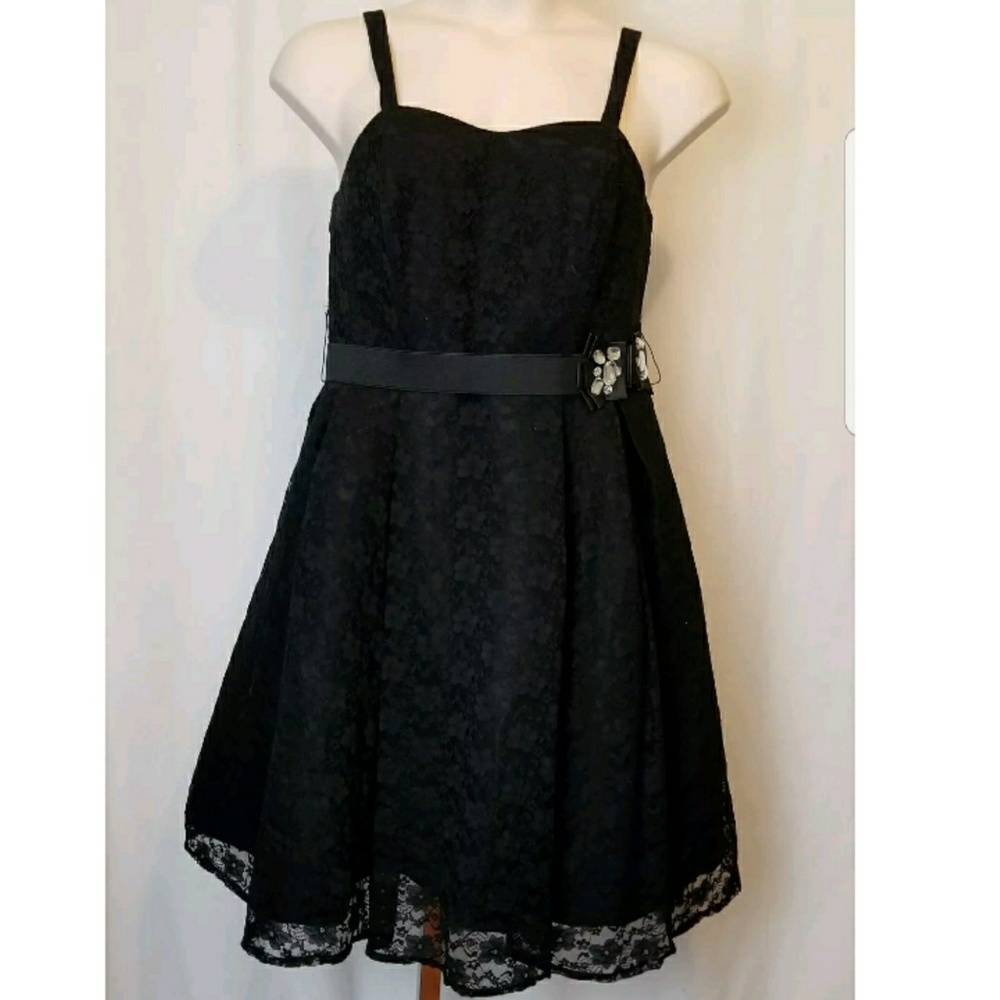 Lane Bryant Black Lace Dress Rhinestone Belt